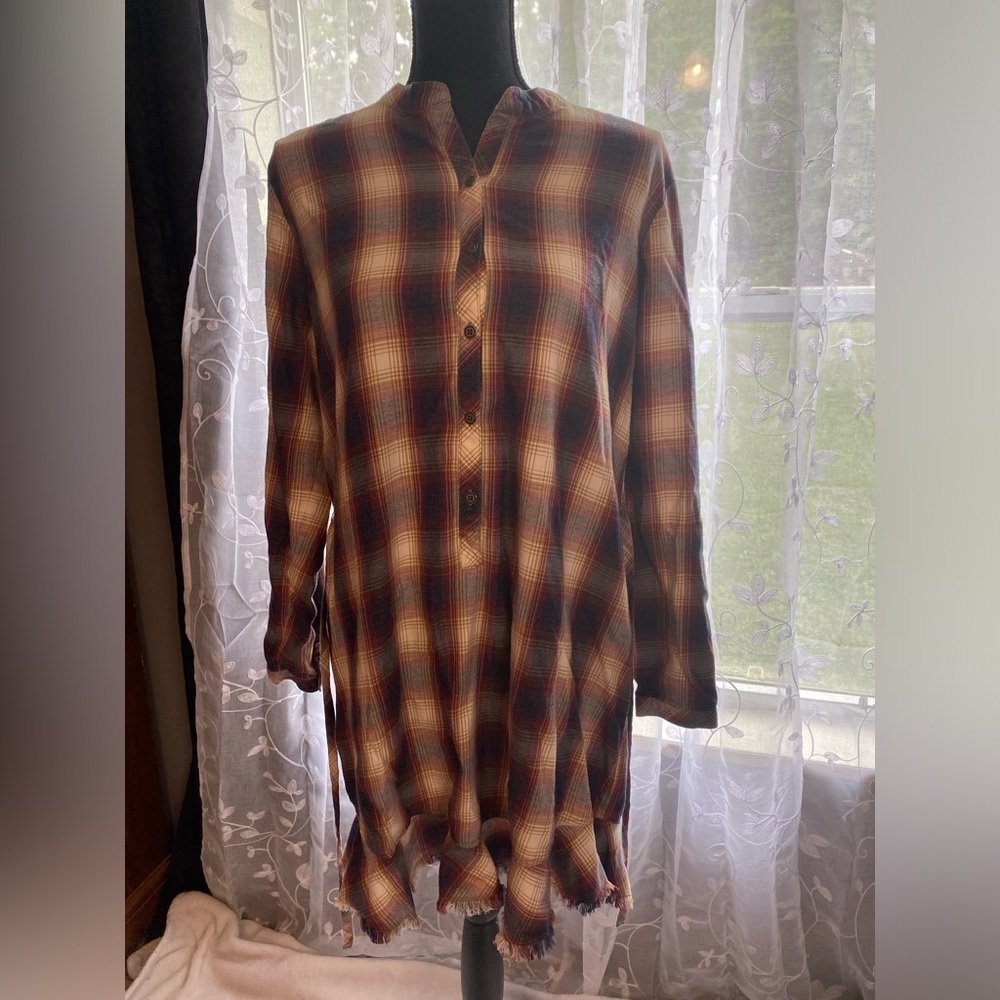 Anthropology Cloth & Stone Flannel Shirt Dress in Red and Blue Plaid